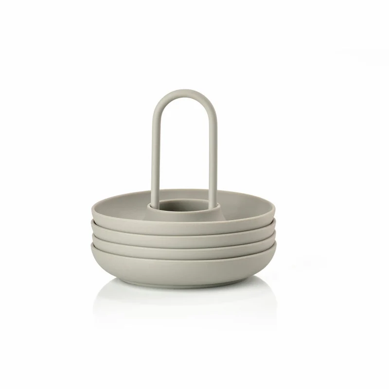 Zone Denmark Eierbecher Singles, 4er Set, mit Halter, Eierhalter, Eier Becher, Silikon / Metall, Mud, 10548