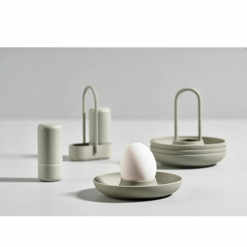 Zone Denmark Eierbecher Singles, 4er Set, mit Halter, Eierhalter, Eier Becher, Silikon / Metall, Mud, 10548