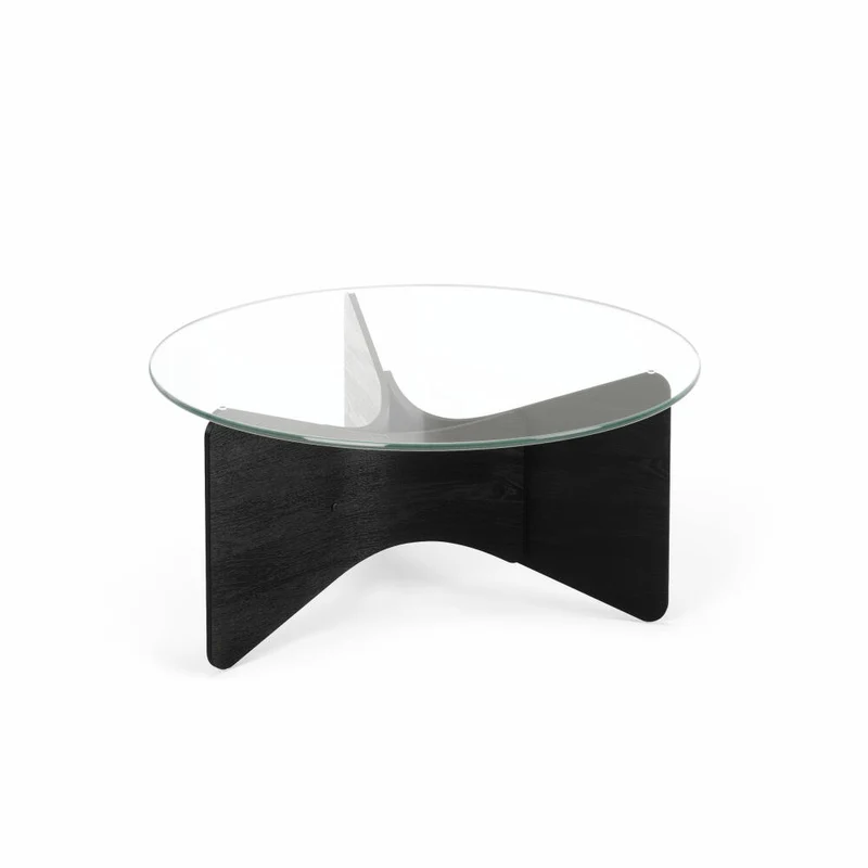 Umbra Couchtisch Madera, Runder Wohnzimmertisch, Holz, Glas, Black, 84 x 38 cm, 1018611-040