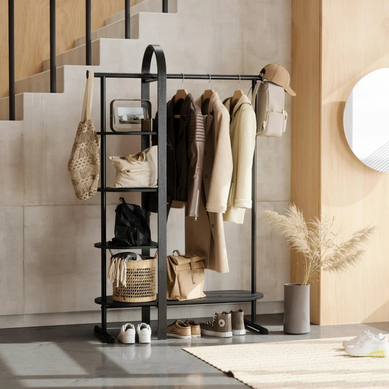 Umbra Kleiderständer Bellwood, Flurgarderobe mit Ablage, Holz, Schwarz, 106 x 39 x 167 cm, 1019131-040