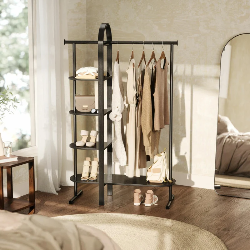 Umbra Kleiderständer Bellwood, Flurgarderobe mit Ablage, Holz, Schwarz, 106 x 39 x 167 cm, 1019131-040