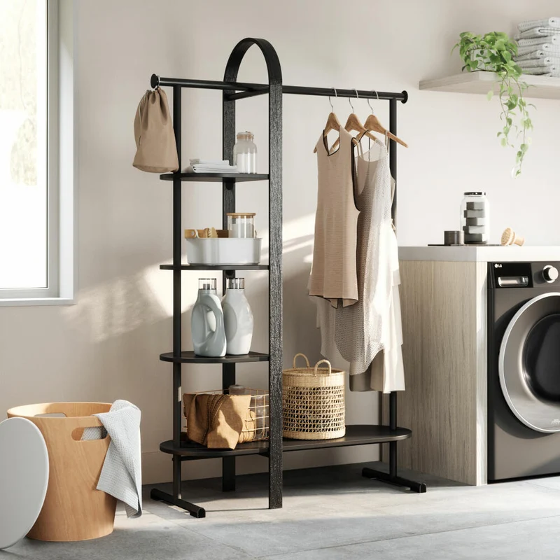 Umbra Kleiderständer Bellwood, Flurgarderobe mit Ablage, Holz, Schwarz, 106 x 39 x 167 cm, 1019131-040