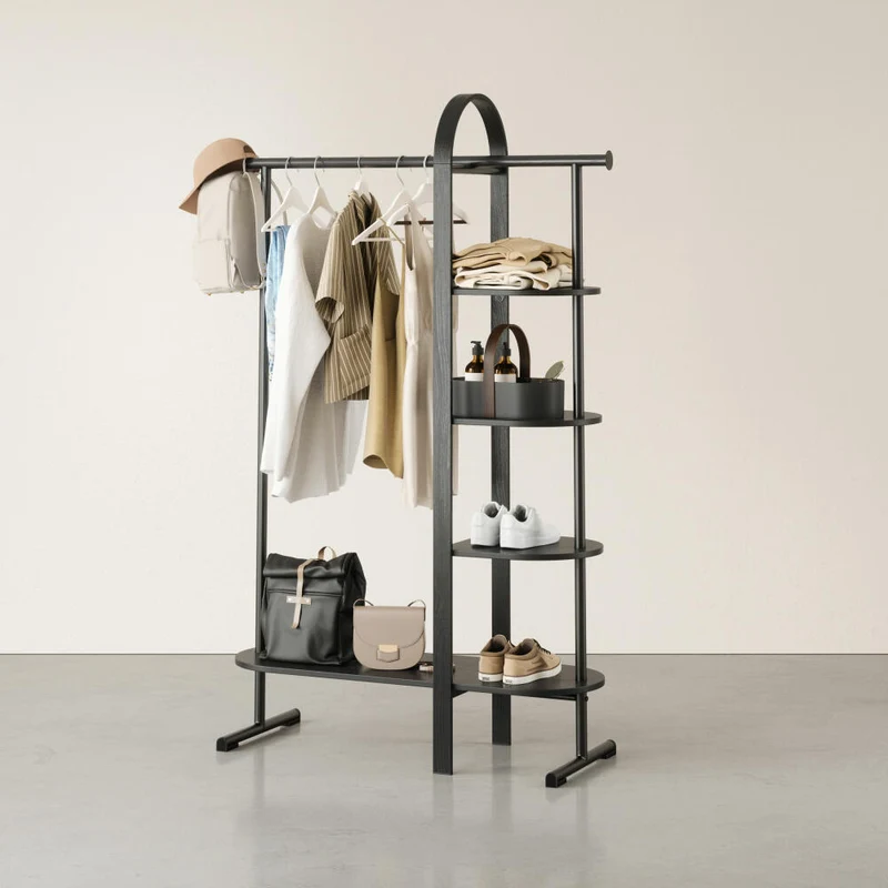 Umbra Kleiderständer Bellwood, Flurgarderobe mit Ablage, Holz, Schwarz, 106 x 39 x 167 cm, 1019131-040