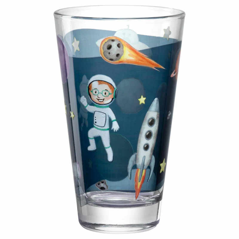 Leonardo Trinkglas Bambini Avventura Weltall, Trinkbecher, Kalk-Natron-Glas, Mehrfarbig, 300 ml, 044413