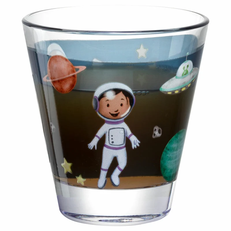 Leonardo Trinkglas Bambini Avventura Weltall, Trinkbecher, Kalk-Natron-Glas, Mehrfarbig, 215 ml, 044414
