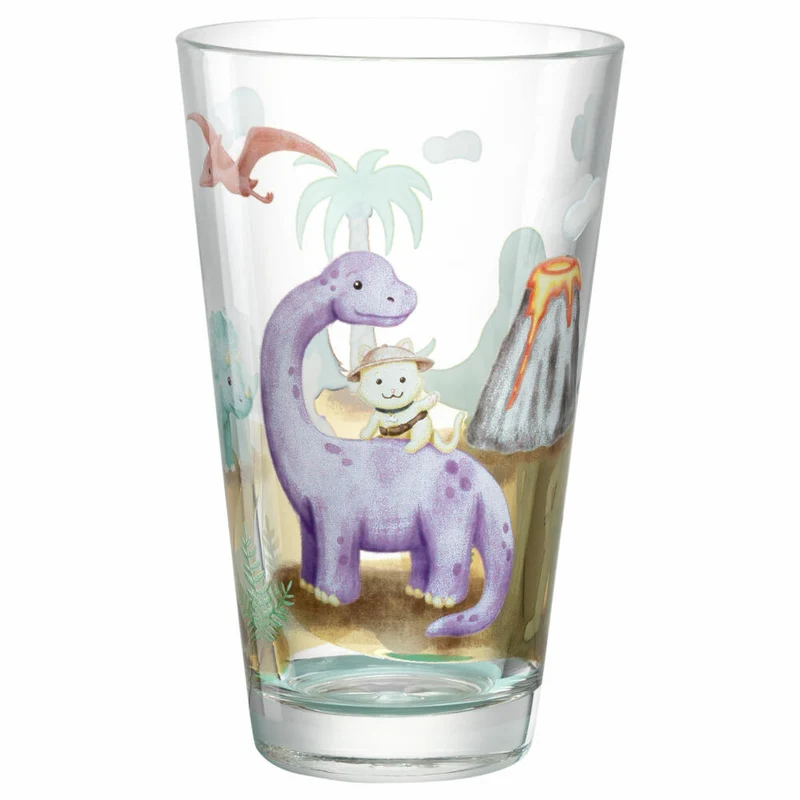 Leonardo Trinkglas Bambini Avventura Dino, Trinkbecher, Kalk-Natron-Glas, Mehrfarbig, 300 ml, 044422