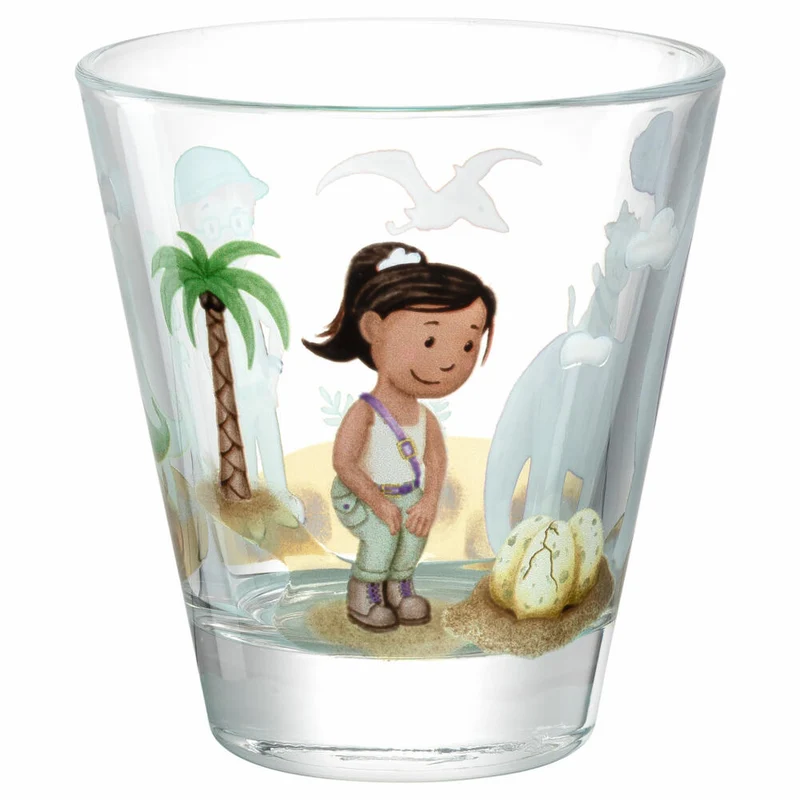 Leonardo Trinkglas Bambini Avventura Dino, Trinkbecher, Kalk-Natron-Glas, Mehrfarbig, 215 ml, 044423