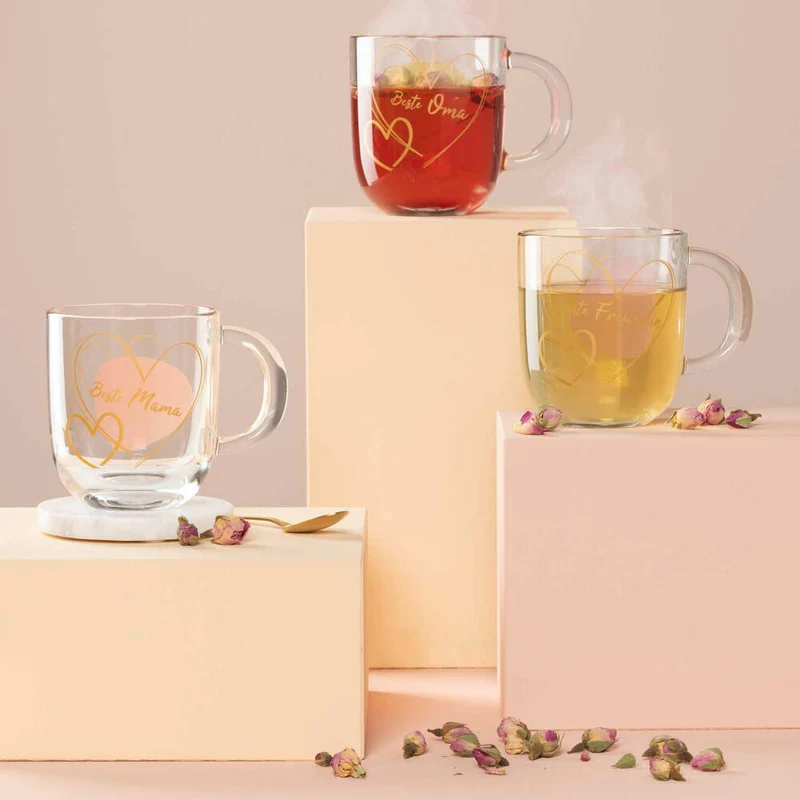 Leonardo Tasse Emozione Beste Mama, Henkelbecher, Kalk-Natron-Glas, Apricot, 400 ml, 033228