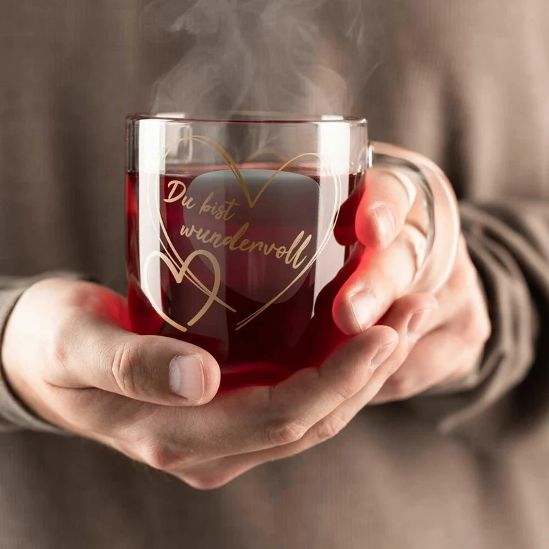 Leonardo Tasse Emozione Du bist wundervoll, Henkelbecher, Kalk-Natron-Glas, Türkis, 400 ml, 033231