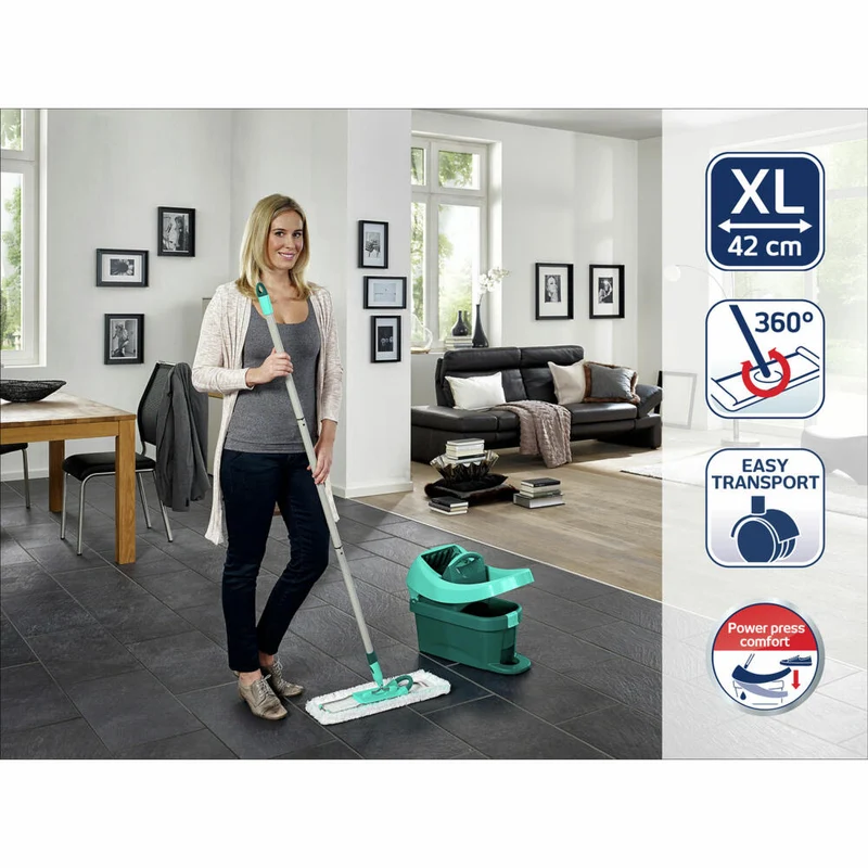 Leifheit Bodenwischer-Set Profi XL Mobile + static plus Bezug, Wischtuchpresse und Wischer, 55168