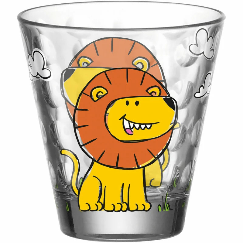 Leonardo Kinderbecher Bambini Optic Löwe, Trinkbecher, Kalk-Natron-Glas, Mehrfarbig, 215 ml, 023550
