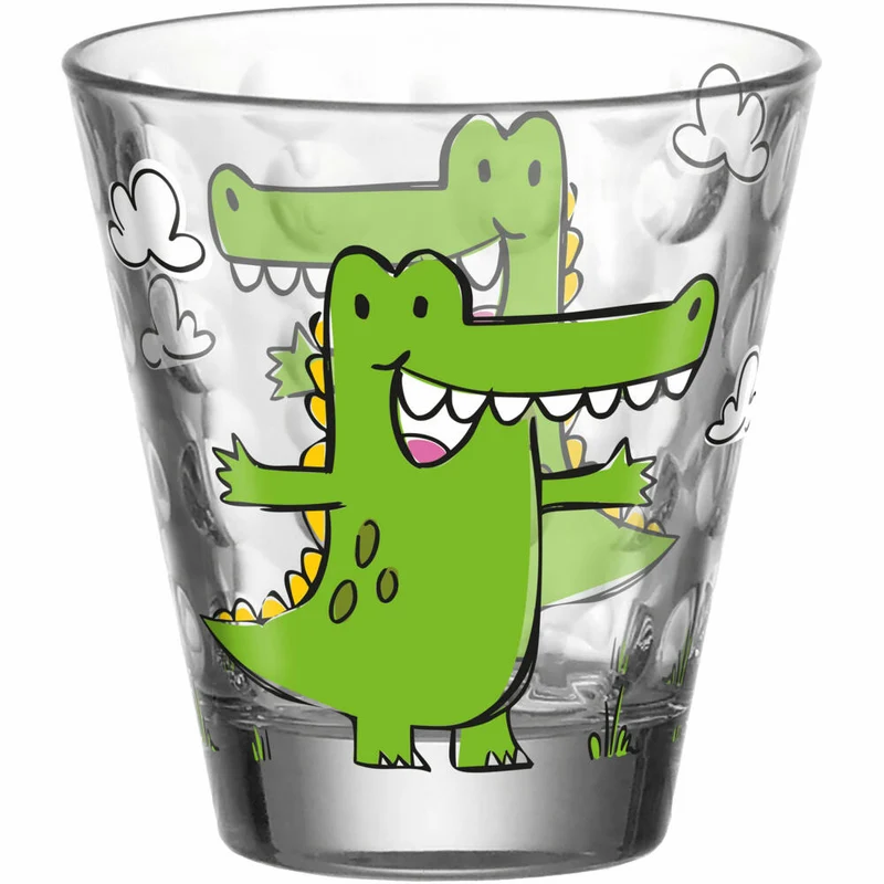 Leonardo Kinderbecher Bambini Optic Krokodil, Trinkbecher, Kalk-Natron-Glas, Mehrfarbig, 215 ml, 023551