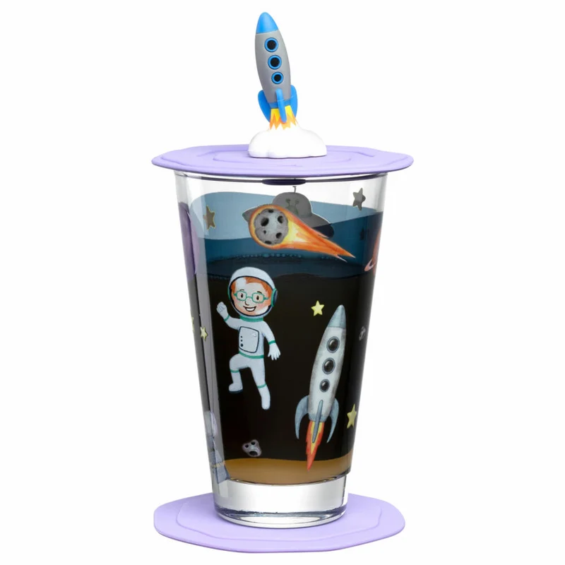 Leonardo Trinkset Bambini Avventura Weltall 3-tlg., Trinkbecher, Kalk-Natron-Glas, Mehrfarbig, 300 ml, 023673