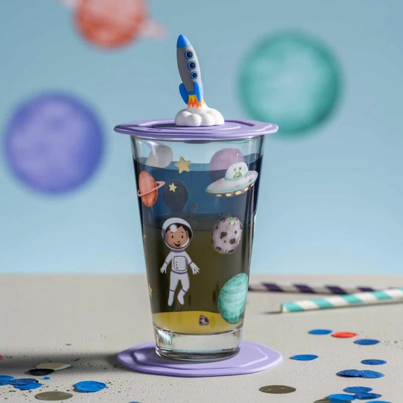 Leonardo Trinkset Bambini Avventura Weltall 3-tlg., Trinkbecher, Kalk-Natron-Glas, Mehrfarbig, 300 ml, 023673