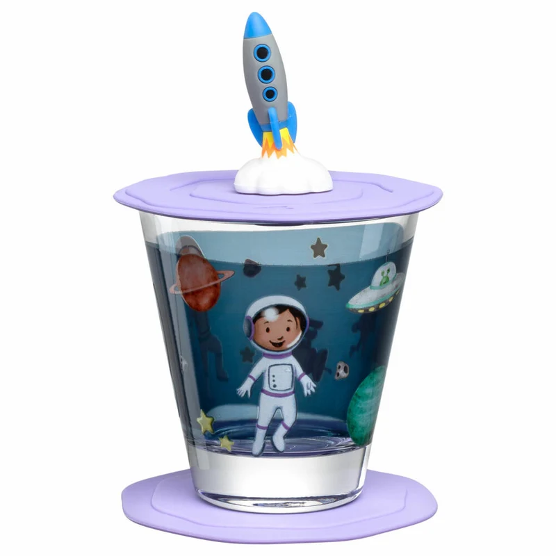 Leonardo Trinkset Bambini Avventura Weltall 3-tlg., Trinkbecher, Kalk-Natron-Glas, Mehrfarbig, 215 ml, 023674