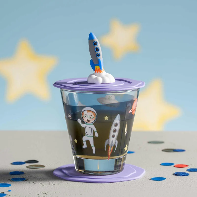 Leonardo Trinkset Bambini Avventura Weltall 3-tlg., Trinkbecher, Kalk-Natron-Glas, Mehrfarbig, 215 ml, 023674