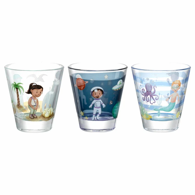 Leonardo Trinkgläser Set Bambini Avventura 6-tlg., Trinkbecher, Kalk-Natron-Glas, Mehrfarbig, 215 ml, 023680
