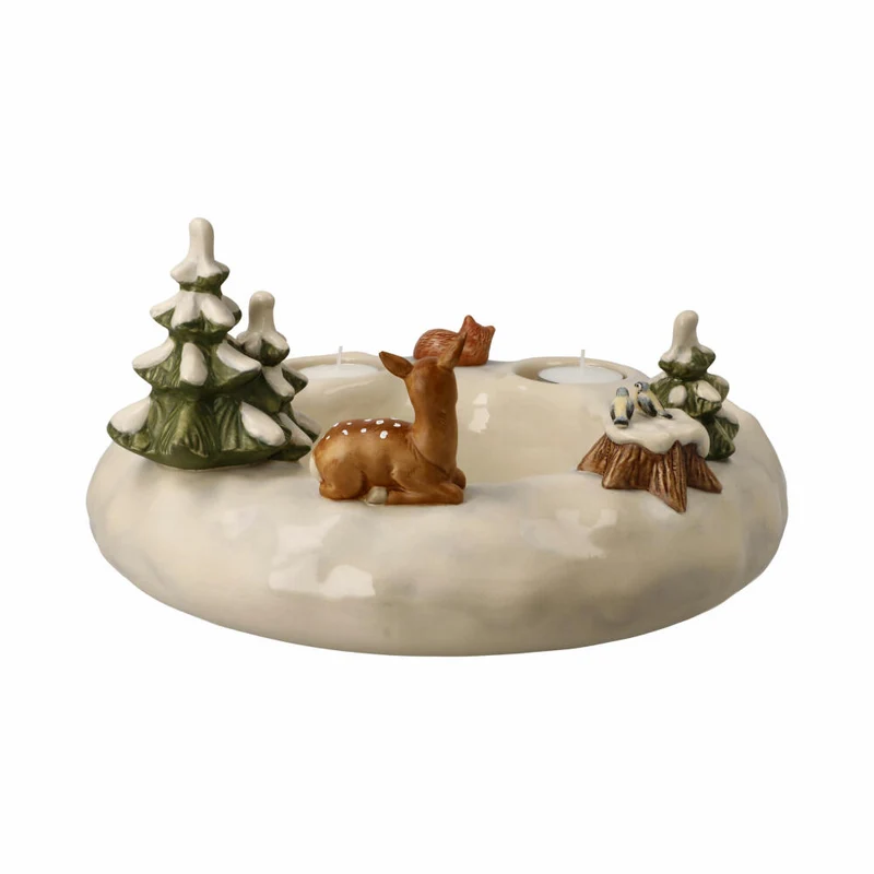 Goebel Adventskranz Winterwald, Teelichthalter, Steingut, Bunt, 14 cm, 66704311