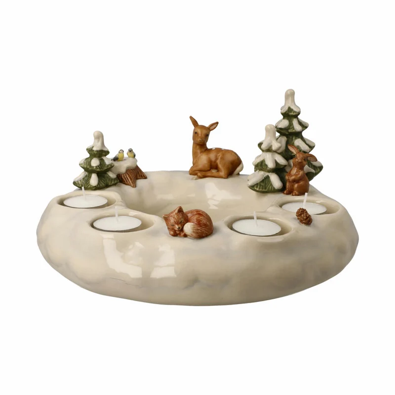 Goebel Adventskranz Winterwald, Teelichthalter, Steingut, Bunt, 14 cm, 66704311
