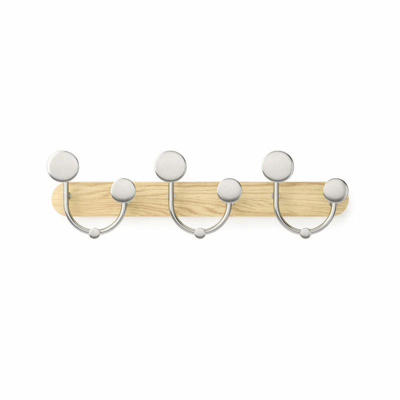 Umbra Garderobenleiste Melody mit 9 Haken, Wandgarderobe, Aluminum, Holz, Natur, Nickel, 43 cm, 1019559-392