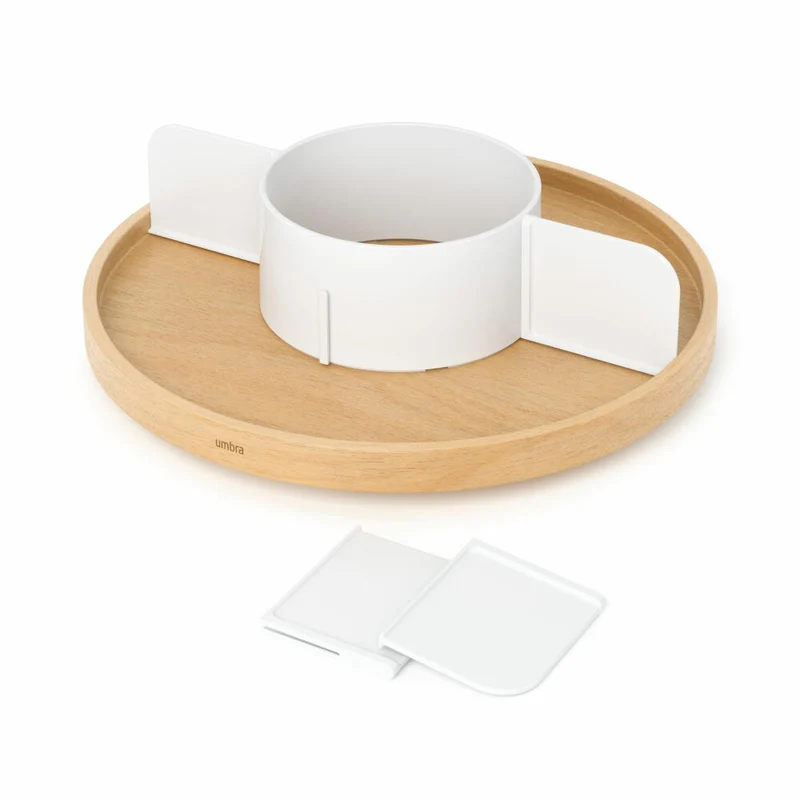 Umbra Organizer Bellwood, Lazy Susan, Drehteller, Pappelholz, Kunststoff, Weiß, Natur, 30 cm, 1019936-668