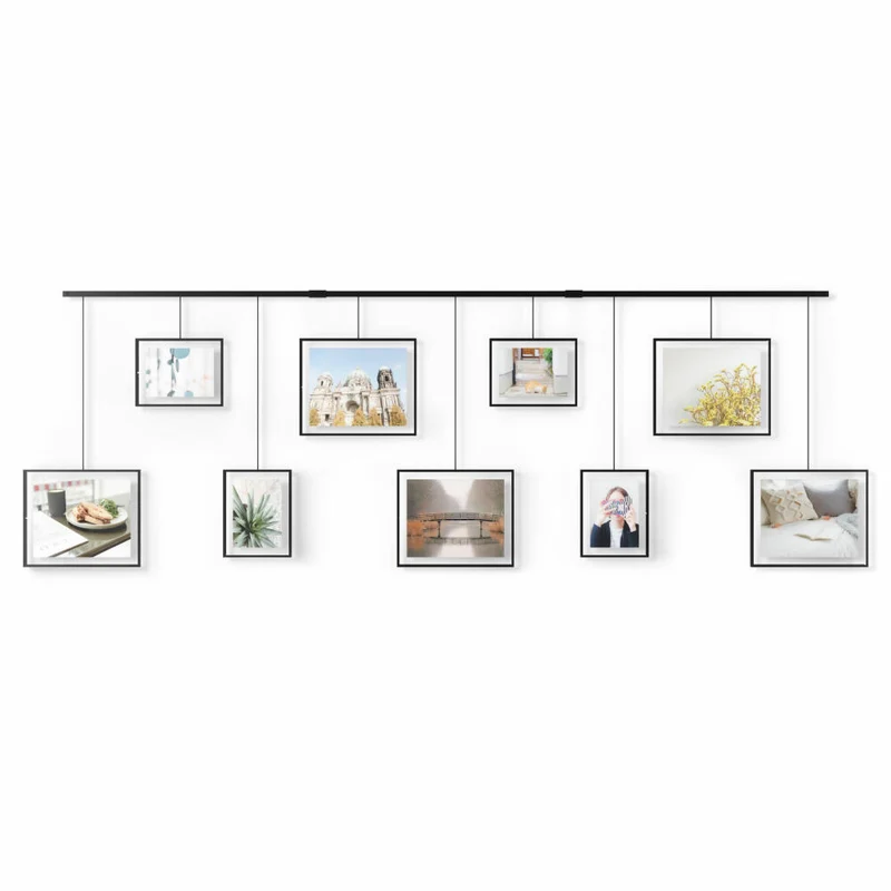 Umbra Bilderrahmen-Set Exhibit Foto Collage, Fotorahmen für 9 Photos, 13x18 und 20x25 cm, Eisen, Schwarz, 1018092-040