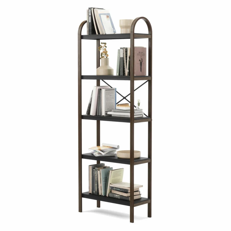 Umbra Regal Bellwood, freistehend mit 5 Ablagen, Standregal, Eschenholz, Schwarz / Walnuss, 1016840-048