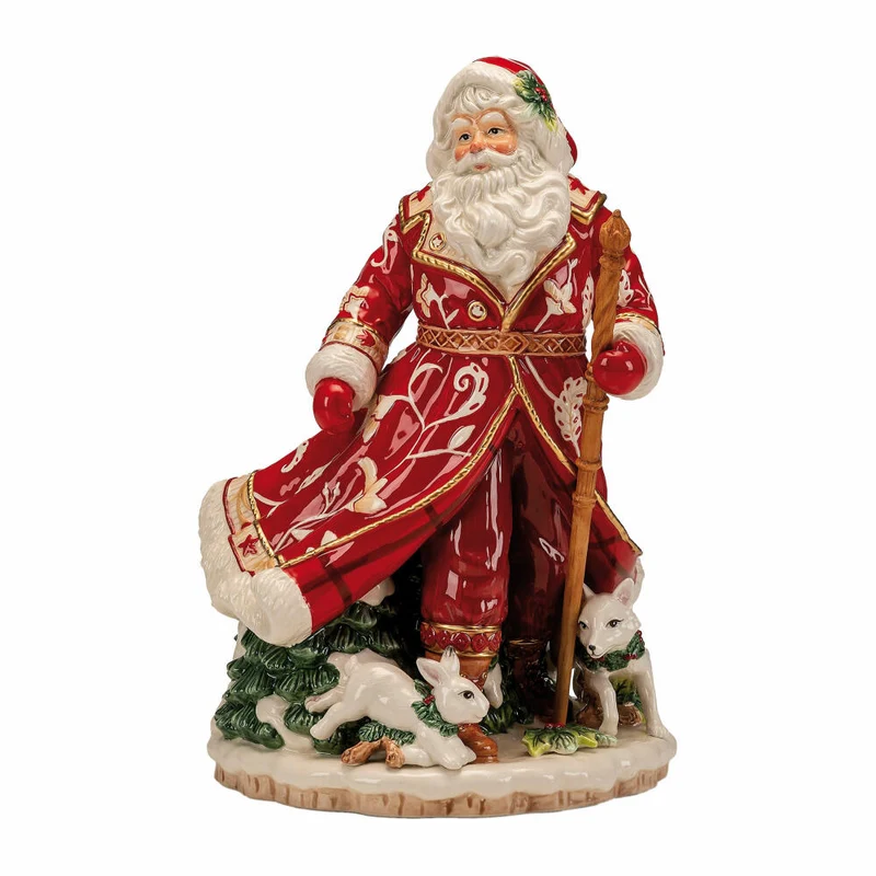 Goebel Figur Santa mit Wintertieren, Fitz and Floyd, Steingut, Bunt, 33 cm, 51001581