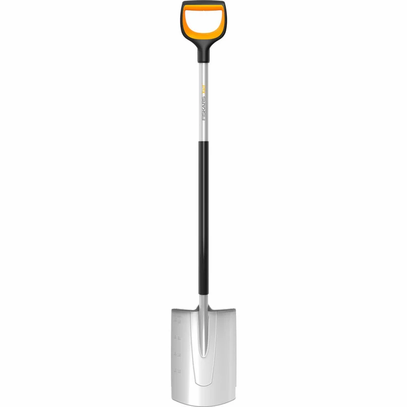 Fiskars Gärtnerspaten Xact rund, Spaten, Schaufel, Borstahl, Stahl, Kunststoff, Schwarz, Orange, 120 cm, 1066730