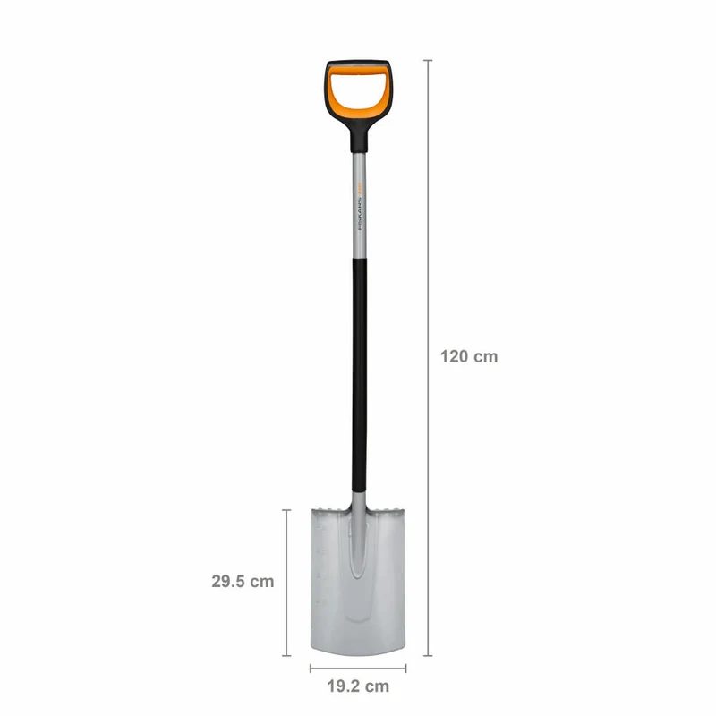 Fiskars Gärtnerspaten Xact rund, Spaten, Schaufel, Borstahl, Stahl, Kunststoff, Schwarz, Orange, 120 cm, 1066730
