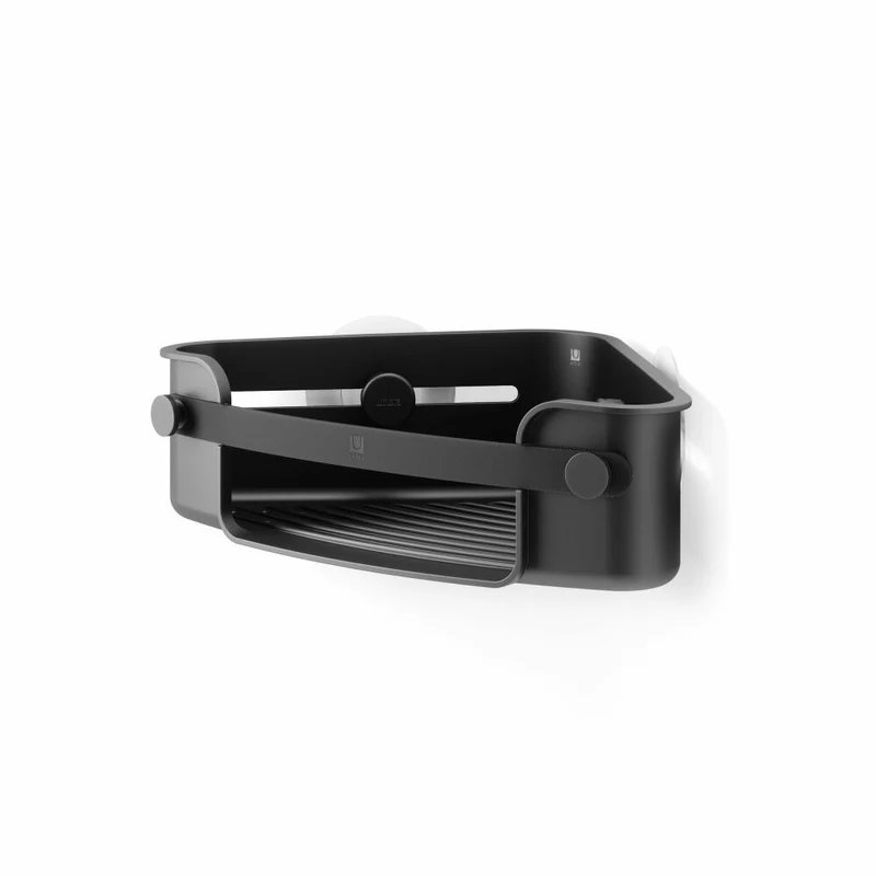 Umbra Eckduschablage Flex zum Kleben, Duschregal, Kunststoff (85% recyceltes ABS), Schwarz, 32.5 x 19 cm, 1021299-040