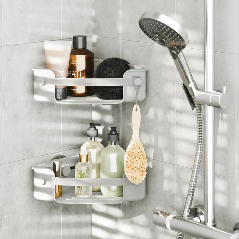 Umbra Eckduschablage Flex zum Kleben, Duschregal, Kunststoff (85% recyceltes ABS), Grau, 32.5 x 19 cm, 1021299-918