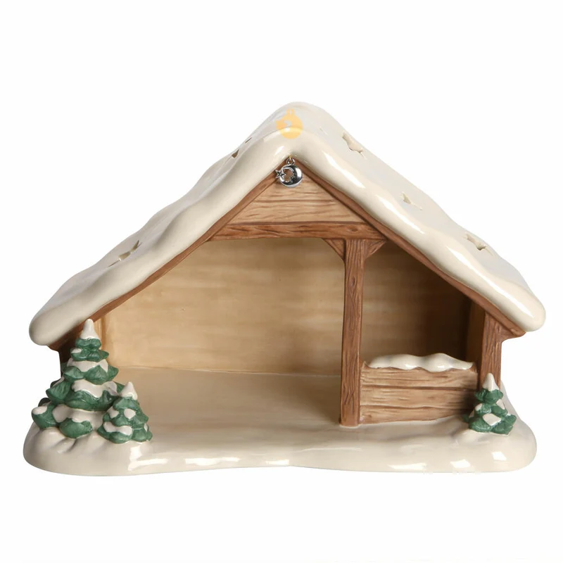 Goebel Krippe Krippenstall mit Schnee, Weihnachtsdeko, Steingut, Bunt, 24 cm, 41661041