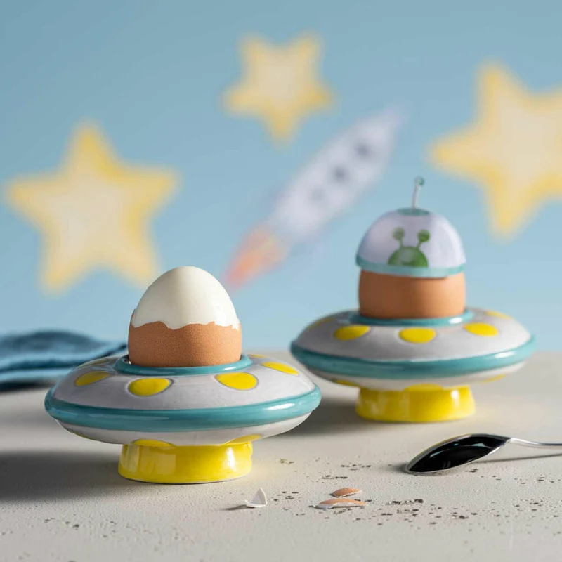 Leonardo Eierbecher Bambini Avventura Ufo, Frühstücks-Ei-Becher, Keramik, Mehrfarbig, 077405