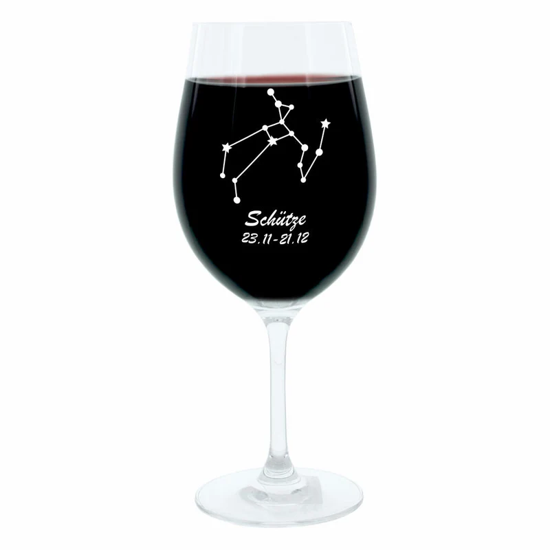 Leonardo Weinglas 400 ml, Motivglas, Sternbild Schütze, Geschenk, Stimmungsglas mit Gravur, Moodglas, 22 cm