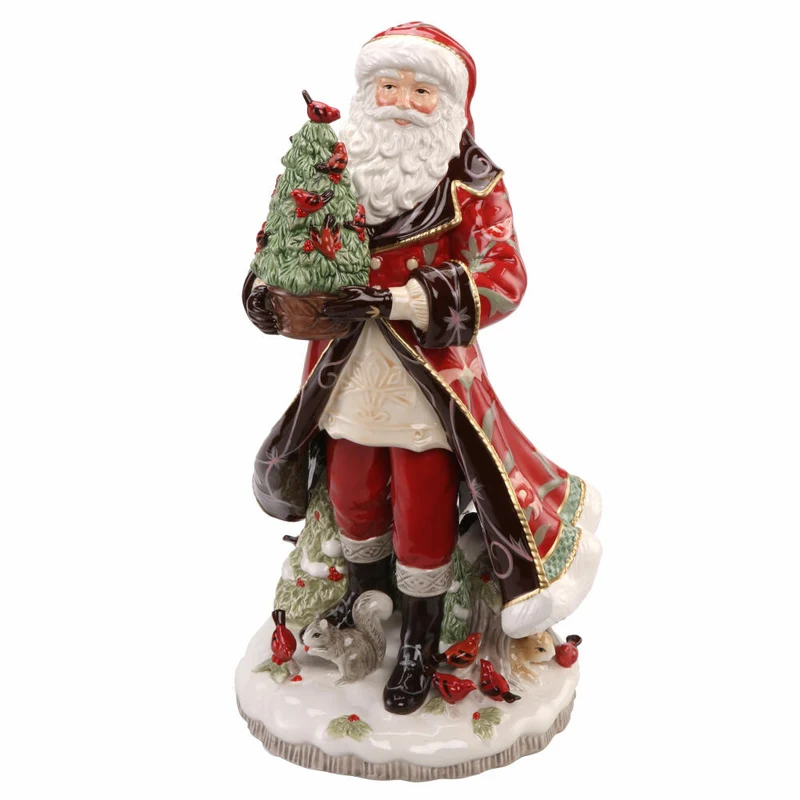 Goebel Figur Santa mit Baum Rot, Fitz & Floyd Christmas Collection, Steingut, Bunt, 50 cm, 51001521