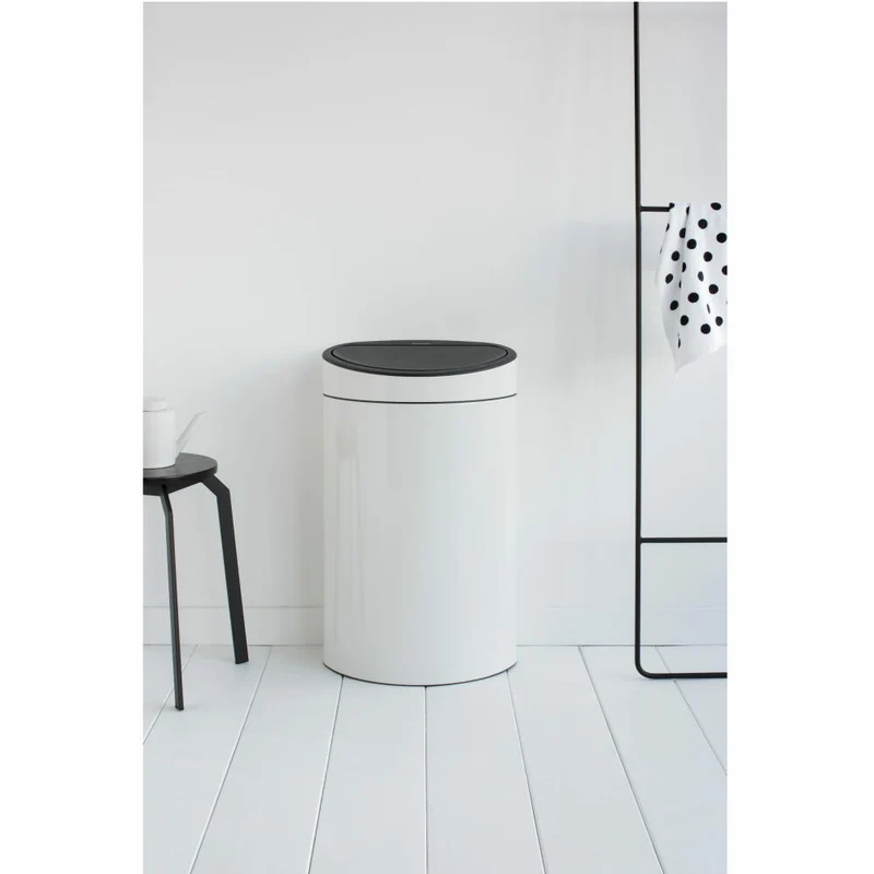 Brabantia Mülleimer Touch Bin New, Abfalleimer, Müllbehälter, Stahl, White, 40 L, 114984