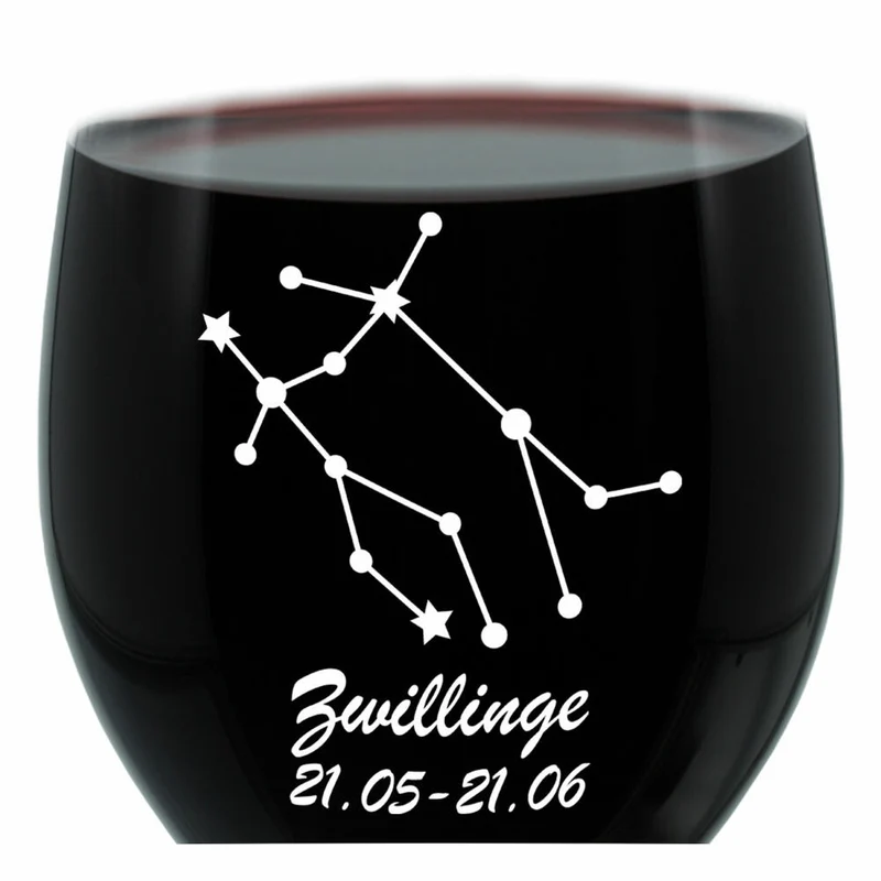 Leonardo Weinglas 400 ml, Motivglas, Sternbild Zwillinge, Geschenk, Stimmungsglas mit Gravur, Moodglas, 22 cm