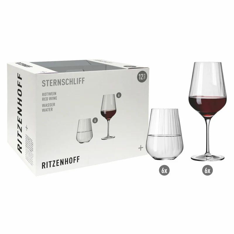 Ritzenhoff Rotwein- Und Wasserglas-Set 12-tlg. Sternschliff 001, Kristallglas, 570 ml, 6111009