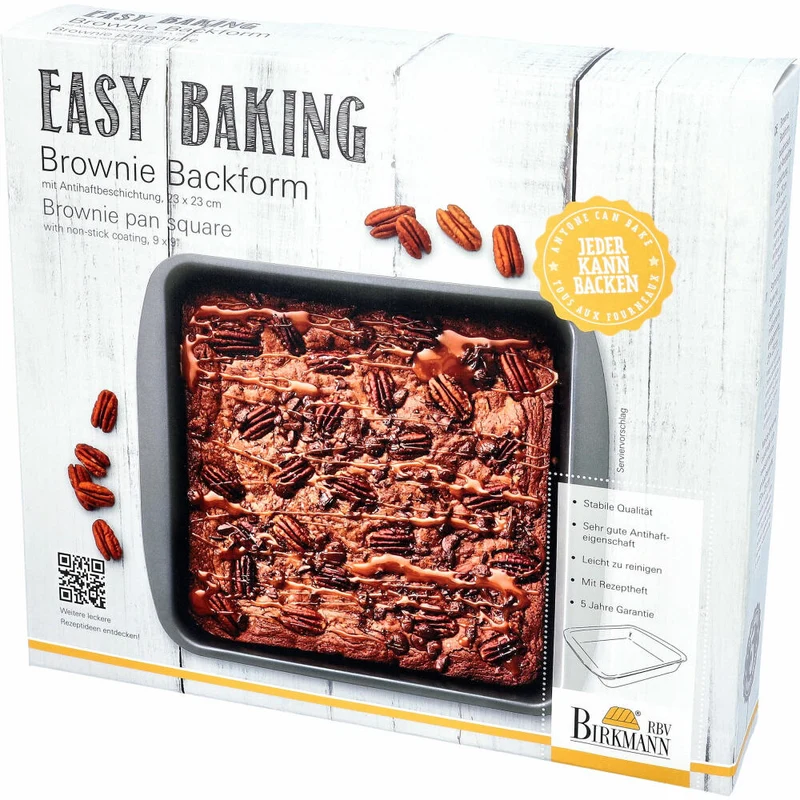 Birkmann Easy Baking Brownieform, Brownie Backform, Kuchenbackform, Kuchenform, Karbonstahl, 23 x 23 cm, 881662