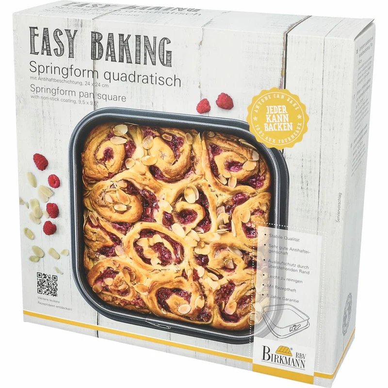 Birkmann Easy Baking Springform Quadratisch, Backform, Kuchenbackform, Kuchenform, Karbonstahl, 24 x 24 cm, 881709