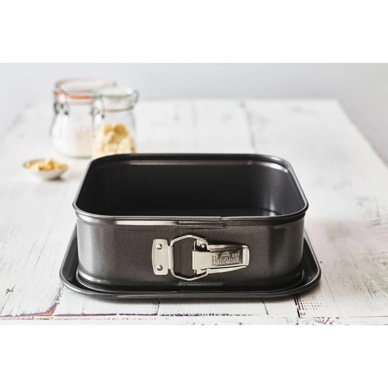 Birkmann Easy Baking Springform Quadratisch, Backform, Kuchenbackform, Kuchenform, Karbonstahl, 24 x 24 cm, 881709