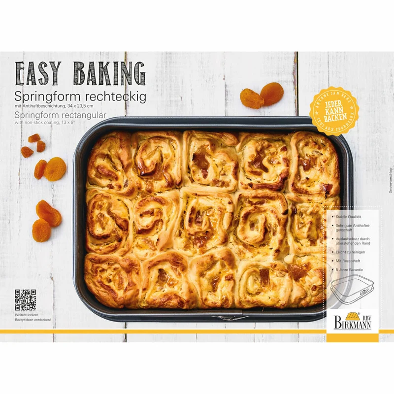 Birkmann Easy Baking Springform Eckig, Backform, Kuchenbackform, Kuchenform, Karbonstahl, 34 x 23.5 cm, 881716