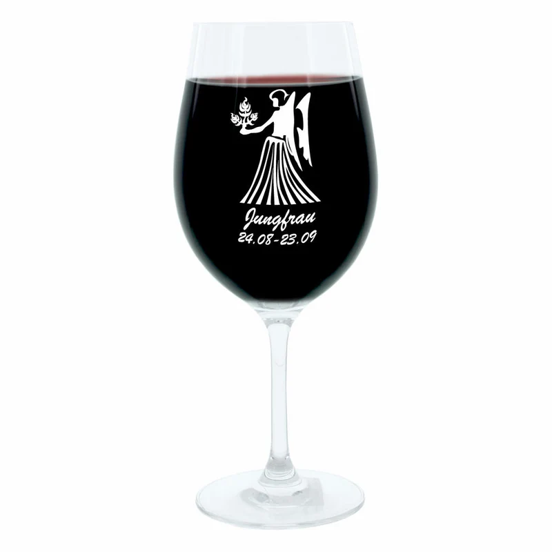 Leonardo Weinglas 400 ml, Motivglas, Sternzeichen Jungfrau, Geschenk, Stimmungsglas mit Gravur, Moodglas, 22 cm
