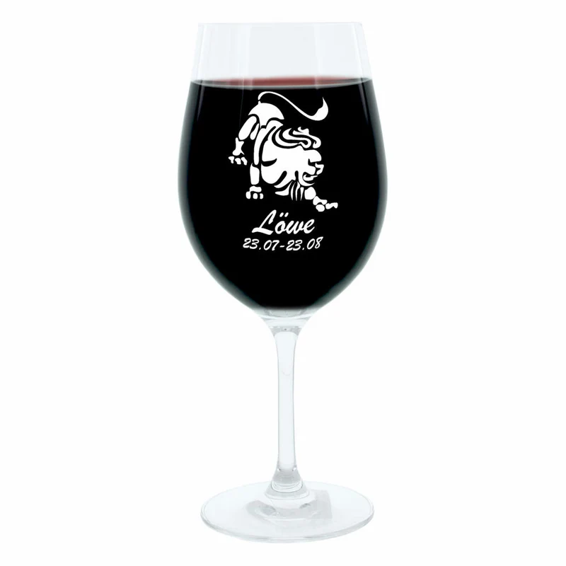 Leonardo Weinglas 400 ml, Motivglas, Sternzeichen Löwe, Geschenk, Stimmungsglas mit Gravur, Moodglas, 22 cm