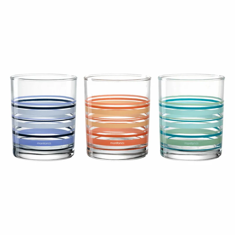 montana Trinkglas :new stripes 3er Set, Becher gestreift, Kalk-Natron-Glas, Mehrfarbig, 240 ml, 046010