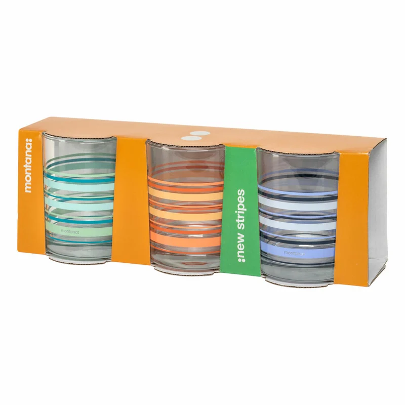 montana Trinkglas :new stripes 3er Set, Becher gestreift, Kalk-Natron-Glas, Mehrfarbig, 240 ml, 046010