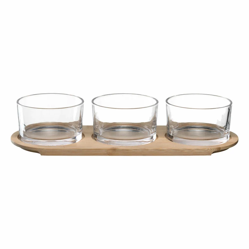 montana Servierset 4-tlg. :prepare, Holzbrett mit 3 Gläsern, Holz, Glas, Klar, 046013