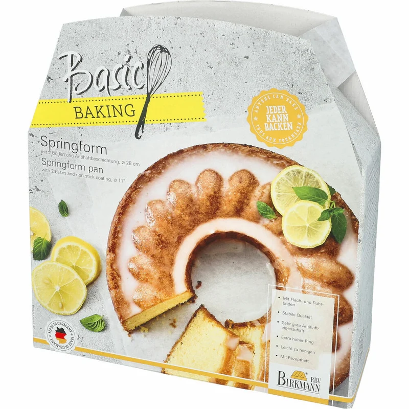 Birkmann Basic Baking Springform mit zwei Böden, Backform, Kuchenform, Kuchenbackform, Karbonstahl, Ø 28 cm, 883062