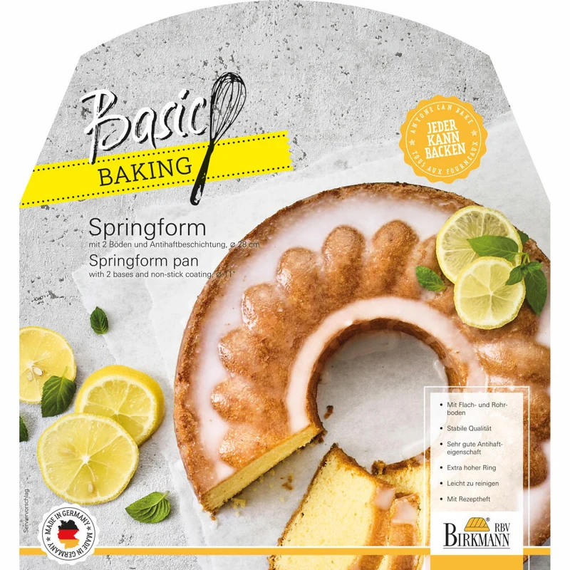 Birkmann Basic Baking Springform mit zwei Böden, Backform, Kuchenform, Kuchenbackform, Karbonstahl, Ø 28 cm, 883062